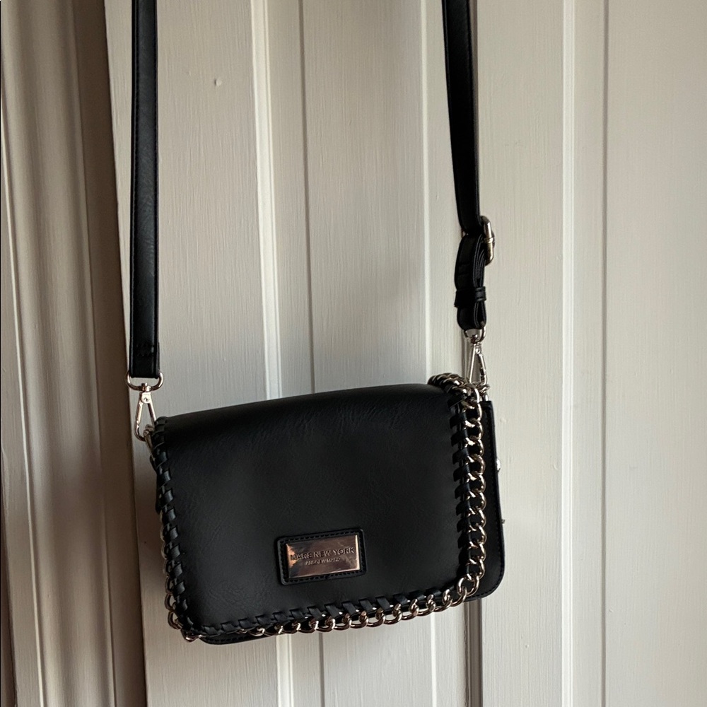 Andrew Marc Black Crossbody Bag with Chain Accent